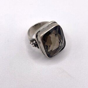 Vintage 925 Sterling Silver Faceted Brown Glass Stone Ring 6.5